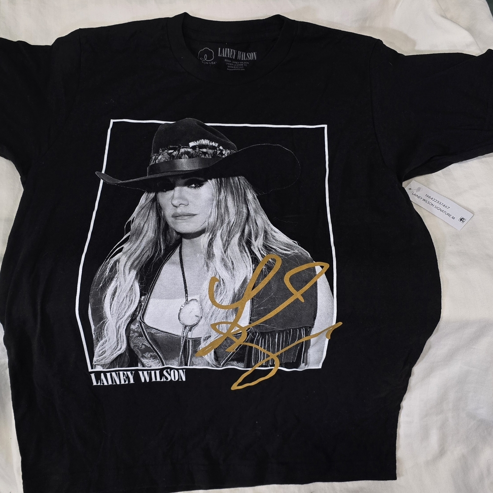 Black Graphic T-Shirt with Gold Signature